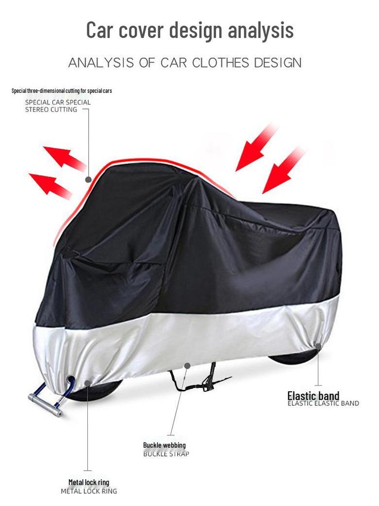 210D Silver Coated Waterproof & Sunproof Motorcycle Cover