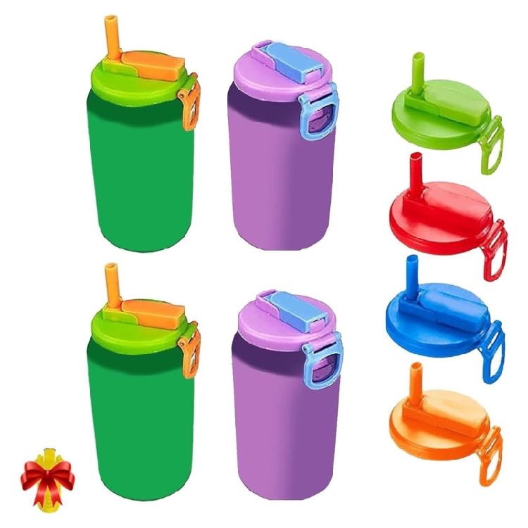 4pcs Portable Can Covers for Sodas and Beer Cans Silicone Can Lid with Drinking Straw Leak Proof Beverage Cans Caps