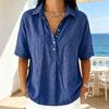 Women Shirt Lapel Buttons Half Placket Short Sleeve Shirt Tops Pure Color Loose Fit Casual Blouse Vacation Date Casual Wear
