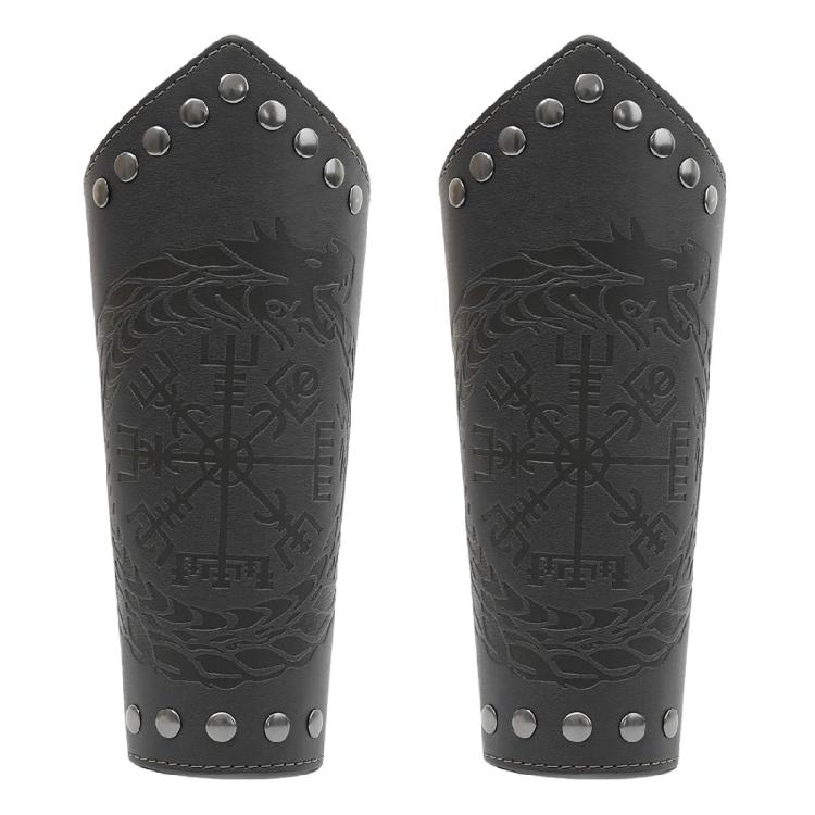 Средневековые Наручи с тиснением Винтажная Защита Руки Косплей Костюм ПУ Наручи Шнуровка Наручный Пояс для Сценических Выступлений чёрный