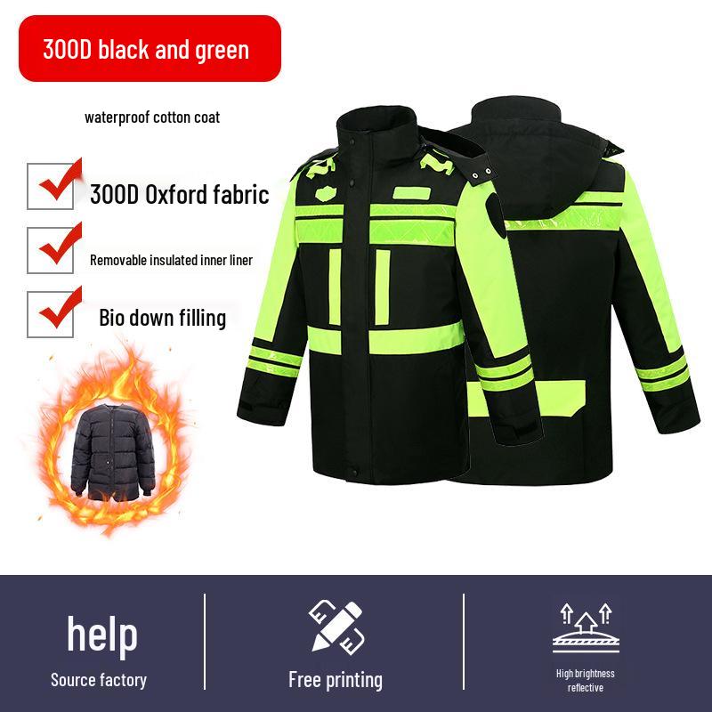Reflexiv Vinter Regntät Jacka för Trafiktjänst - Tjockt Foder för Köldskydd