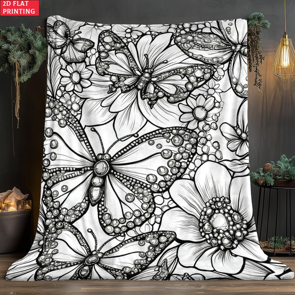 Customize 2d Flat 1pc Flowers and Butterflies Coloring Outdoor Portable Blanket-Lightweight Home Furnishings Bedding Blanket Sui