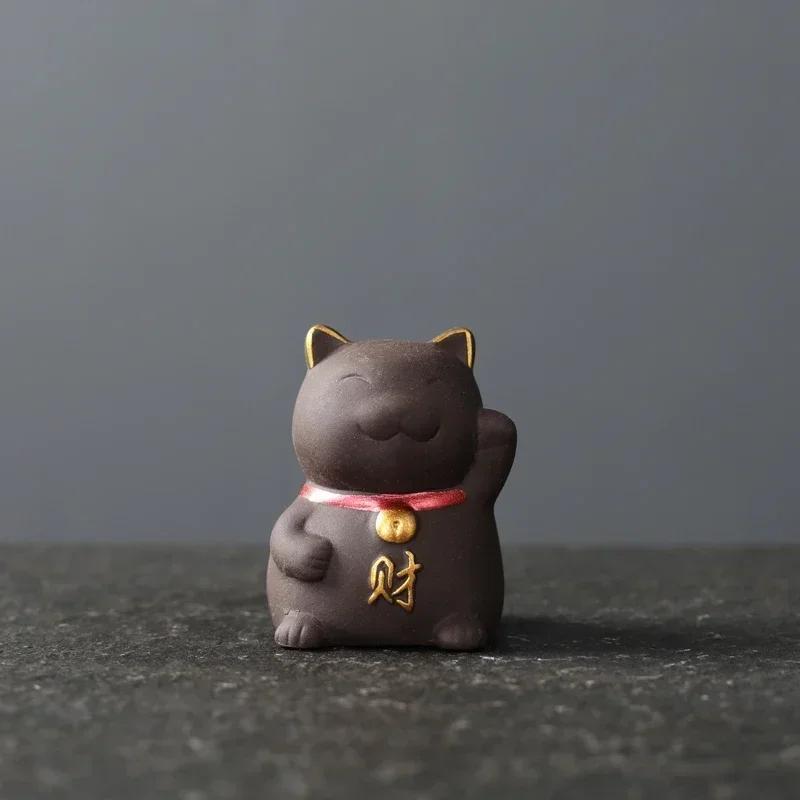 Chinese Boutique Purple Clay Tea Pet Decor Lucky Cat Tea Figurine Ornaments Handmade Crafts Tea Set Decoration Accessories