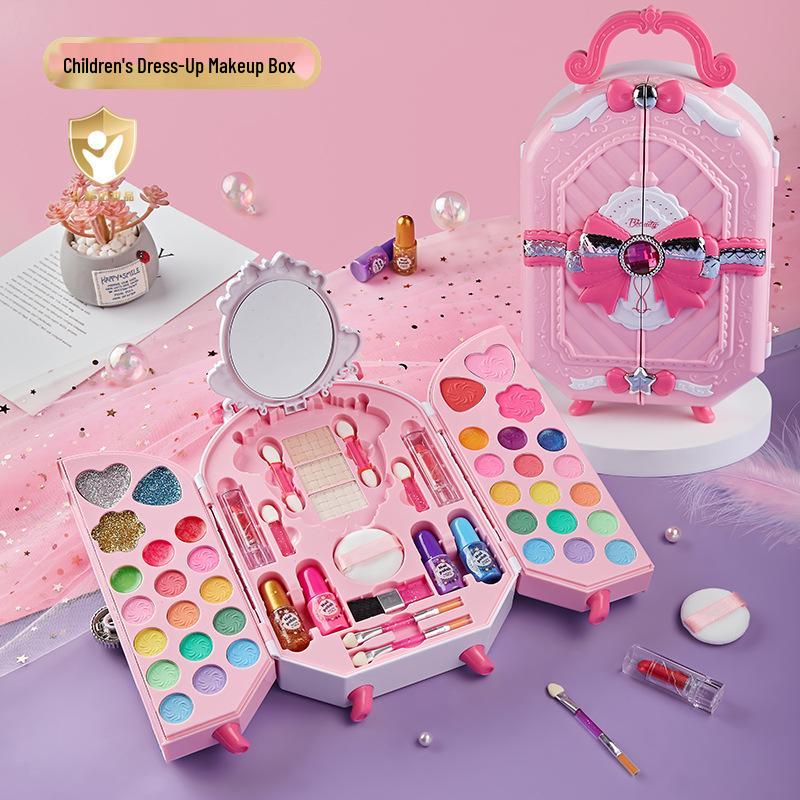 Princess Makeup Box: Washable Children's Cosmetic Set with Lipstick & Nail Polish - Perfect Birthday Gift for Girls
