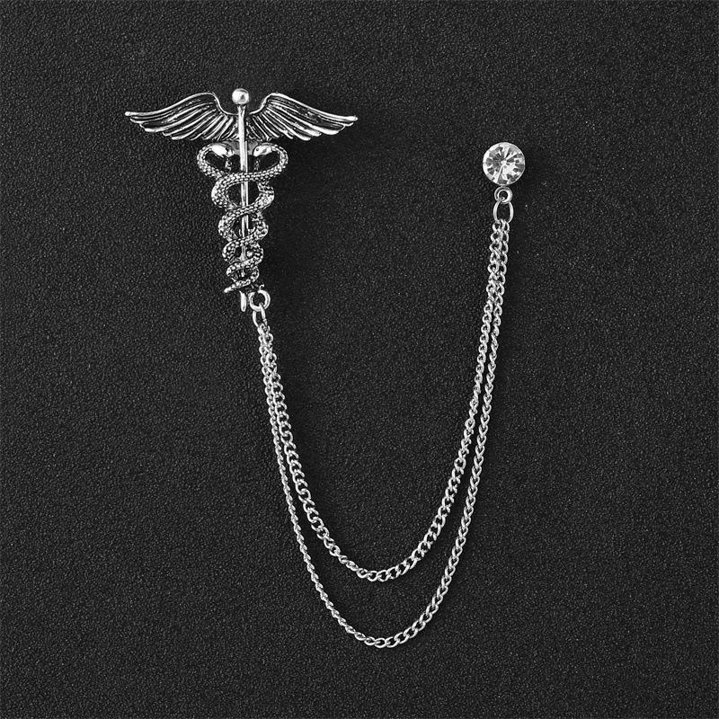 Men's Korean Style Eagle Guitar Brooch with Rhinestone Chain Badge