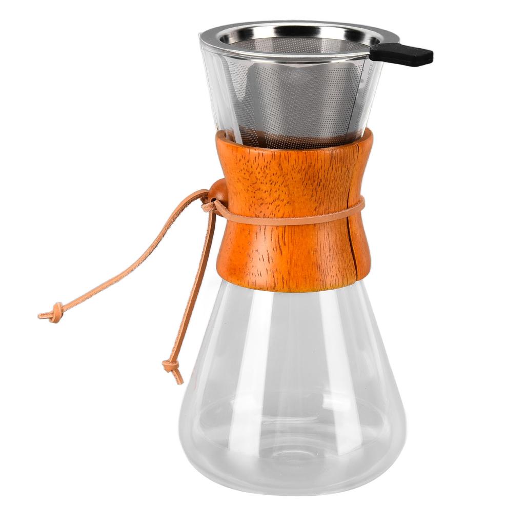 550ml Pour Over Coffee Dripper Bamboo Classic Heat Resistant Glass Coffee Maker for Home Office