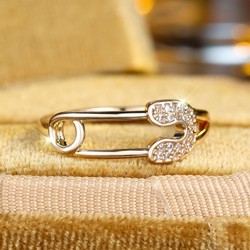 Creative Gold Color Paper Clip Rings for Women Zircon Wedding Engagement Jewelry Gift