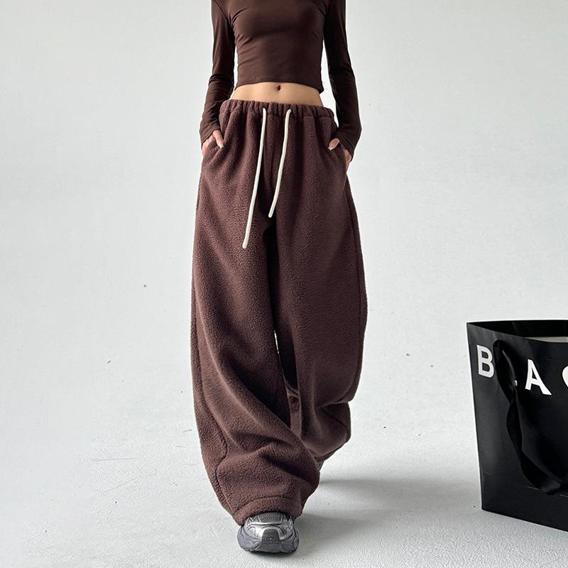 Women's Plush Fleece Wide-Leg Pants - High Waist, Loose Fit, Thickened for Winter 2025