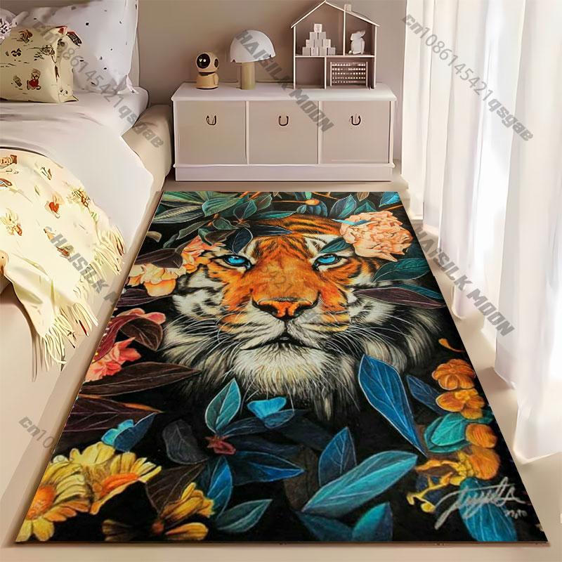 Tiger nature flowers vibrant contrast carpet Yoga living room room decor children's crawling mat doormat area rug