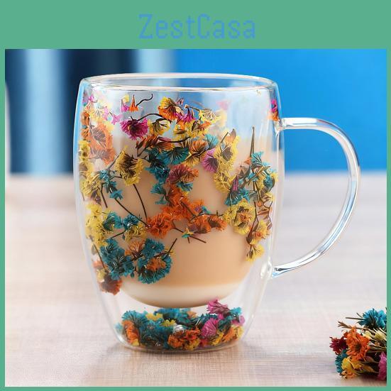 350ml Glass Doublewall Mug Heatresistant Flower Coffee Tea Cup Insulated Cup For Hot Cold