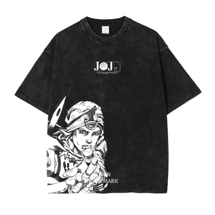 Anime 'JoJo's Bizarre Adventure' Killer Queen Printed Men's T-Shirt, Comic Cotton Washed T-Shirt, Harajuku Style T-Shirt