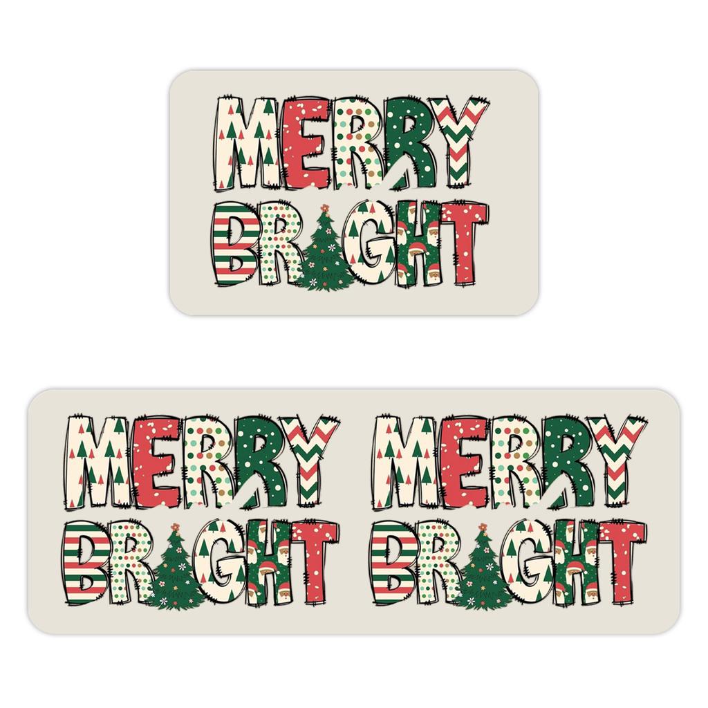 Christmas Kitchen Anti-slip Mat Carpet Flannel Doormat Two-piece Set