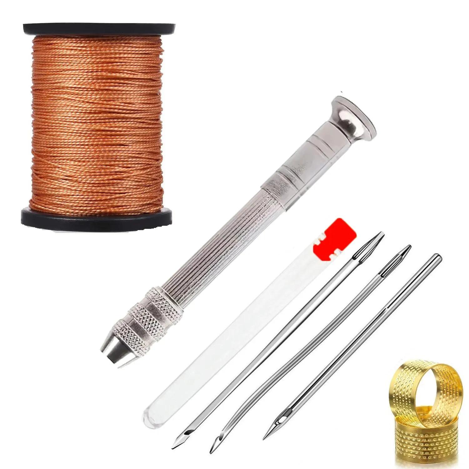 

Новый набор инструментов для шитья кожи: Включает вощеную и нейлоновую нить и сапожные инструменты Black Thread 50m/roll