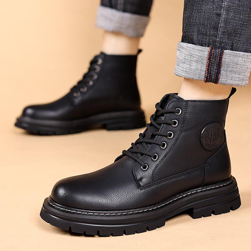 2025 new high-top thick-soled men's boots British style trend Martin boots men's warm and velvet tooling boots 2025