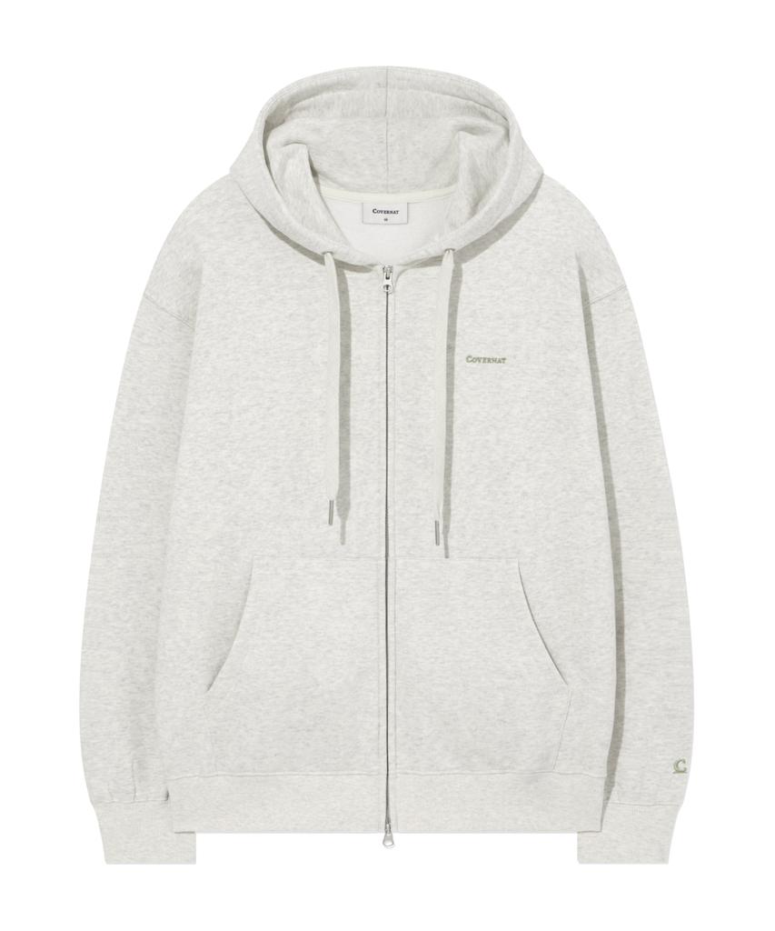COVERNAT Small Logo Fleece Zip-Up Hoodie Oatmeal