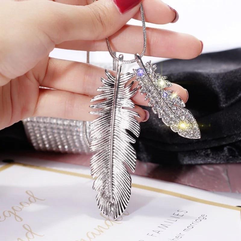 Dichiarazione Foglie Piuma A Forma Di Collane Lunghe Per Le Donne Collana Choker Di Cristallo Pendenti Catena Di Maglioni Alla Moda Gioielli Con Ciondoli Regali