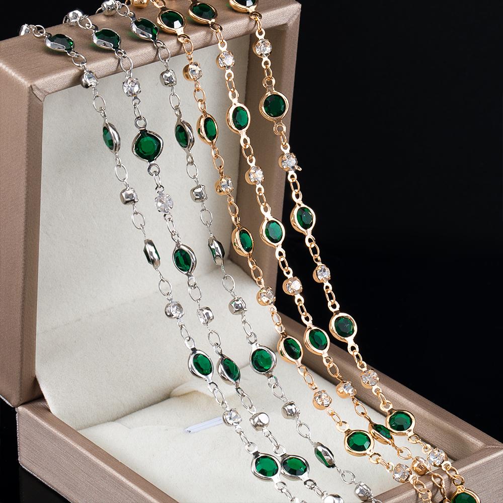 1meter Green Round Glass Beads Chain Crystal Bead Copper Stick Chains for DIY Necklace Bracelet Making Jewelry Findings Supplies