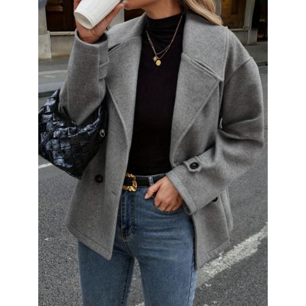 Women's Autumn Winter Wool Blazer Coat, Loose Short Versatile Woolen Outerwear For Women, European American Style Women's Fashion Coat