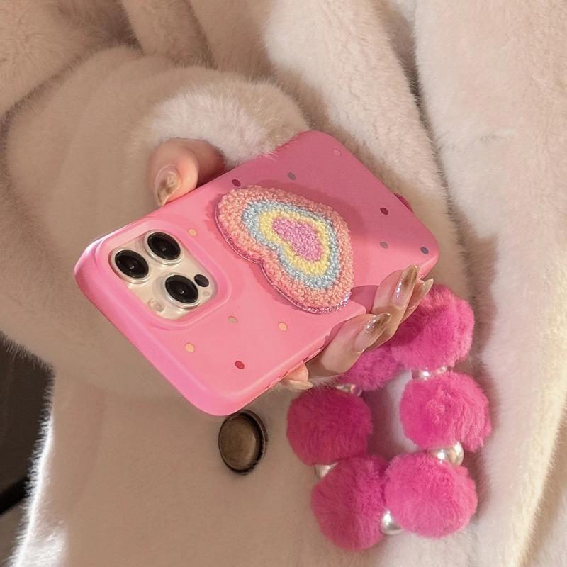 Korean Colorful Polka Dots Love Heart Phone Case For iPhone 17 16 15 13 14 11 12 Pro Max With Bracelet Shockproof Soft Cover