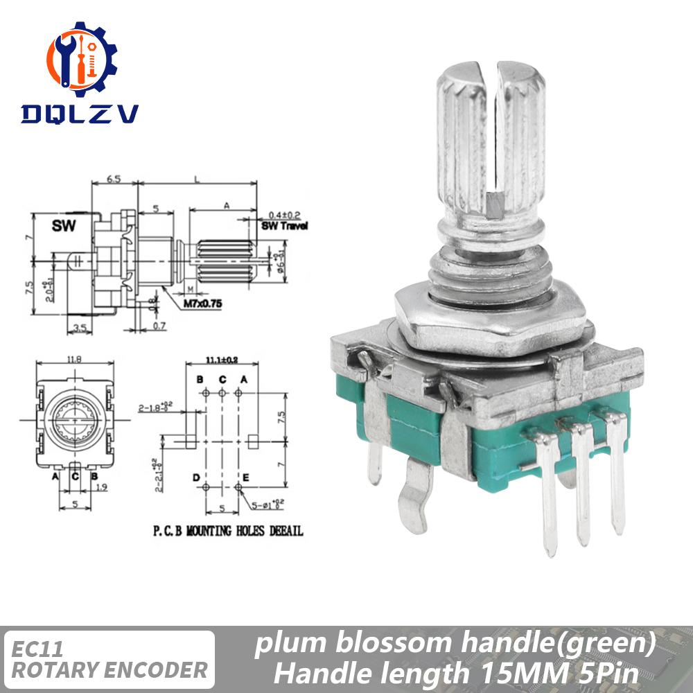 360 Degree Rotary Encoder EC11 With Push Button 5Pin 20 Positions 20 Pulse Code Switch Handle 15/20MM Digital Potentiometer