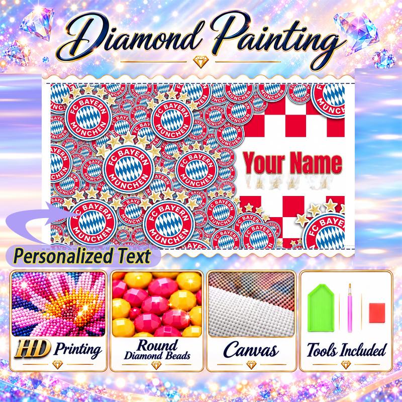 Bayern Munich 5D DIY Diamond Painting Custom Name Text, Full Drill Rhinestone Mosaic Art Home Gift