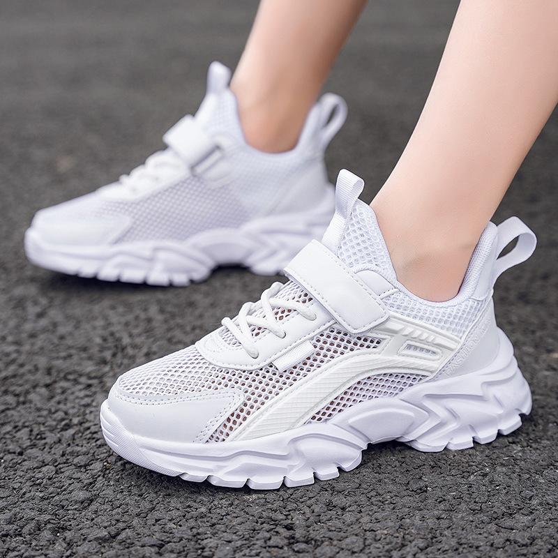 Children's shoes New girls breathable hollow mesh running shoes Boys double mesh leather children's lightweight casual sports shoes