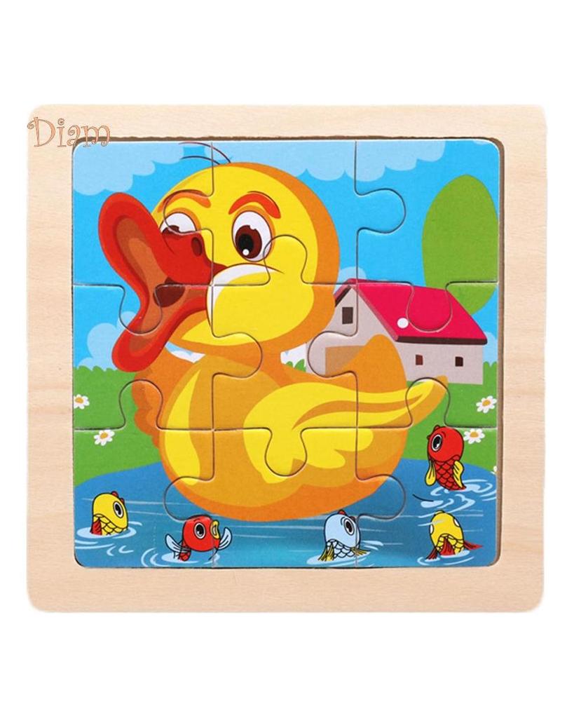 TOYS & TOTS 9Pcs Wooden Cartoon Animals Jigsaw Puzzle Learning Education Panel Kids Toys