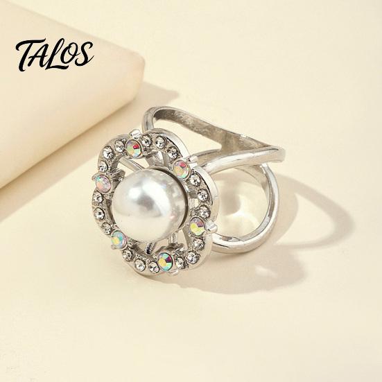 Decorative Scarf Holder Retro Flower Ring, Faux Pearl Rhinestone Clip, Vintage Ring Elegant Silk for Women Neckerchiefs Shawls Shirts