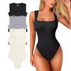 Women's U Neck Sleeveless Tight Bodysuit, European American Style Casual Slim Fit Tops for Summer