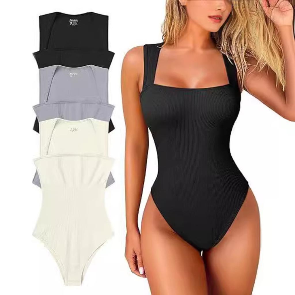 Women's U Neck Sleeveless Tight Bodysuit, European American Style Casual Slim Fit Tops for Summer