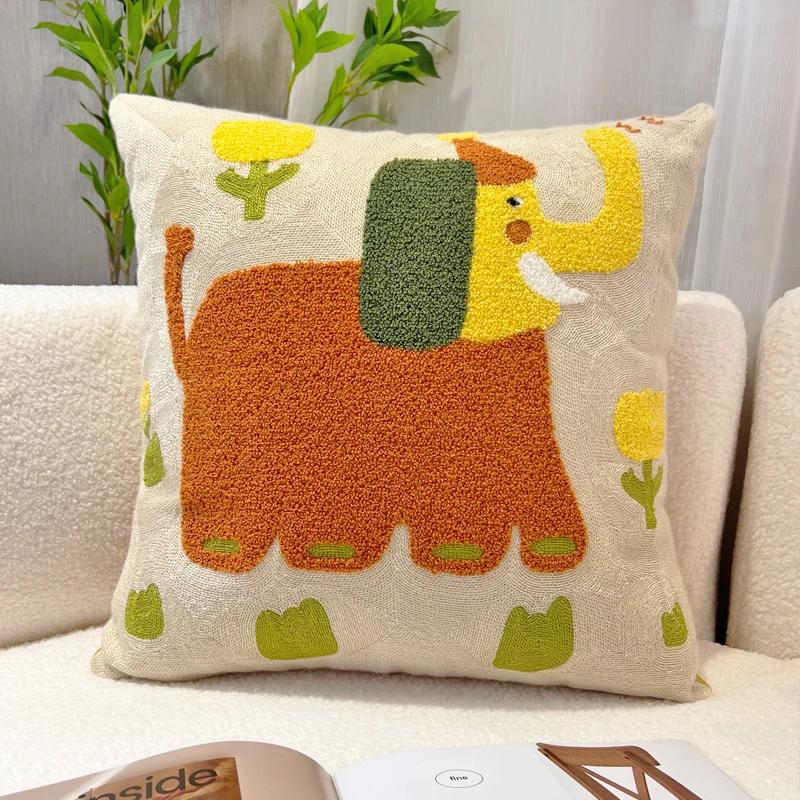 Cartoon Oil Painting Embroidery Cute Throw Pillow Office Chair Cushion Living Room Bedroom Rchair Cushion Window Pillow Cover