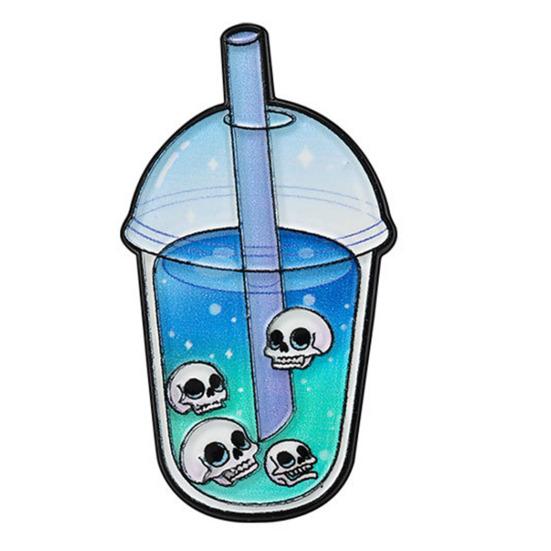 Halloween Badge Dark Style Gothic Drinking Shape Skull Patten Zinc Alloy Texture D