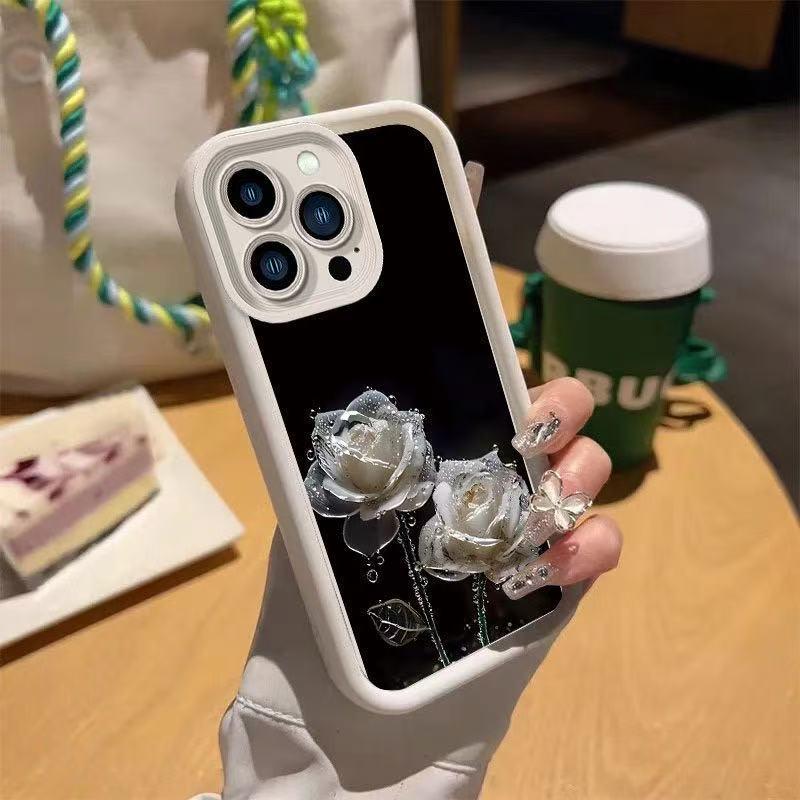 Crystal Rose iPhone Case: Compatible with 13, 14, 15 Pro, 16 Pro Max, and 17 models, offering full coverage protection.