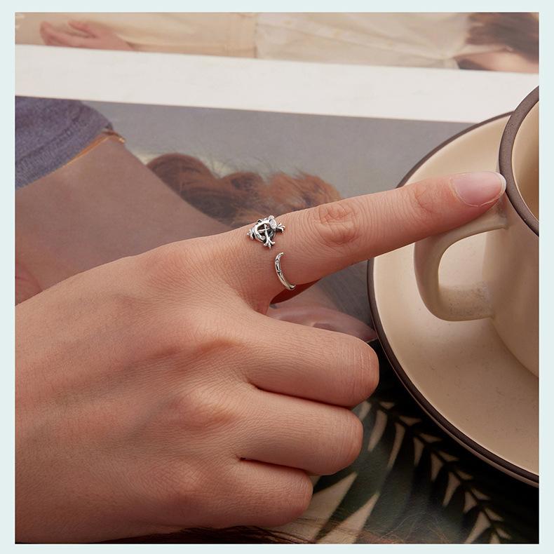 S925 Sterling Silver Iris Snake Open Ring, Personalized Vintage Cross Lucky Ring Jewelry