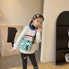 Stylish Children's Checkerboard Canvas Bag Ideal For Boys' Casual Outings And Everyday Use