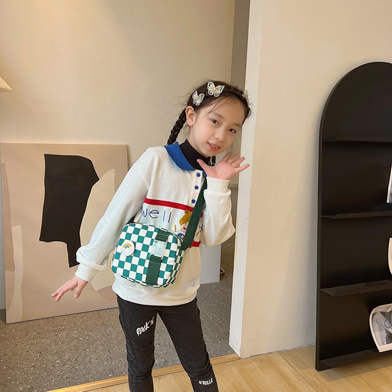 Stylish Children's Checkerboard Canvas Bag Ideal For Boys' Casual Outings And Everyday Use