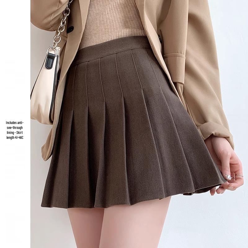 Women's High Waist Dark Gray Wool Plaid Pleated Skirt - Slimming Spring/Autumn 2026 Collection, JK Short Skirt