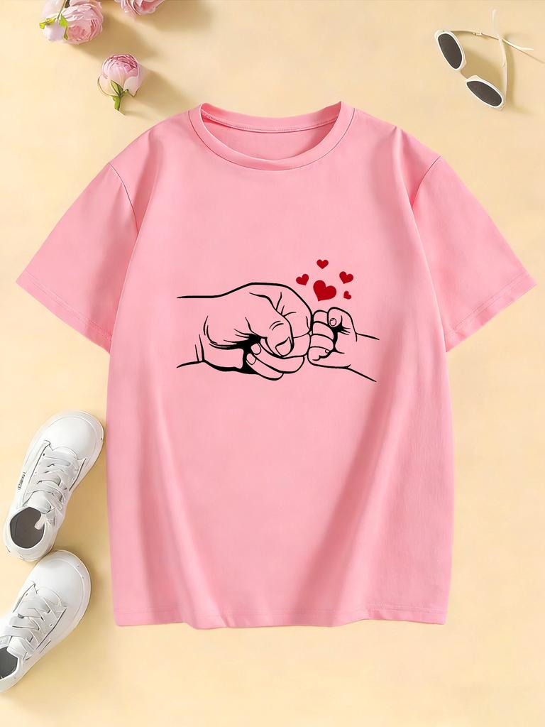 Lovely Daddy Love Hand Design T Shirts Kids Childrens Tshirt Boys Girls Summer Spring Casual Top Tee