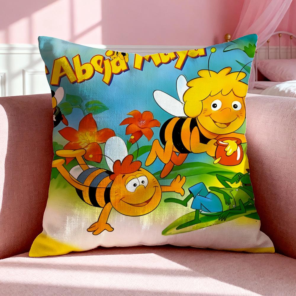 Cartoon M-Maya The Bee Cushion Cover Breathable Linen Pillowcase Summer Odorless Eco-Friendly Invisible Zipper Washable