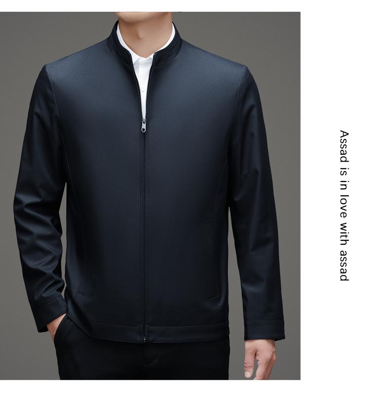Men's Mulberry Silk Jacket: Middle-aged Casual Thin Top, Spring/Autumn, Loose Stand Collar for Elderly Fathers