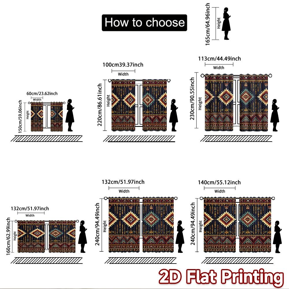 2D flat printing 2pcs Curtain Window Drapes Geometric Floral Motifs Digital Printed Polyester Drapes Festive Curtains Perfect