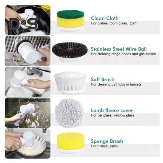 Electric Spin Brush Cordless High Torque Handheld Rotary Brush Tub Shower Tile Floor Scrubber with 5 Replaceable Heads