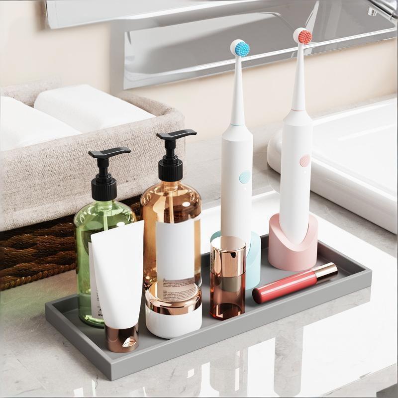 Ein rechteckiges Silikon-Aromatherapie-Tablett für das Badezimmer, nicht poröse Waschtischplatte, Marmor-Waschbecken-Tischplatten-Aufbewahrung