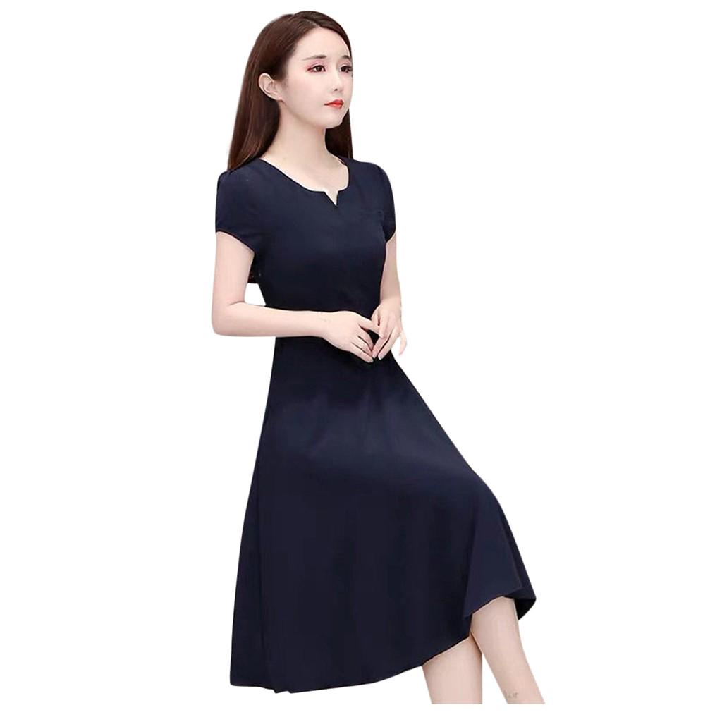 Women Girls Solid  Short Sleeve A-Line Dress Casual Summer Dress Clothes