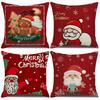 Christmas Pillow Cartoon Red Print Elk Snowflake Sofa Bedroom Linen Cushion Cover