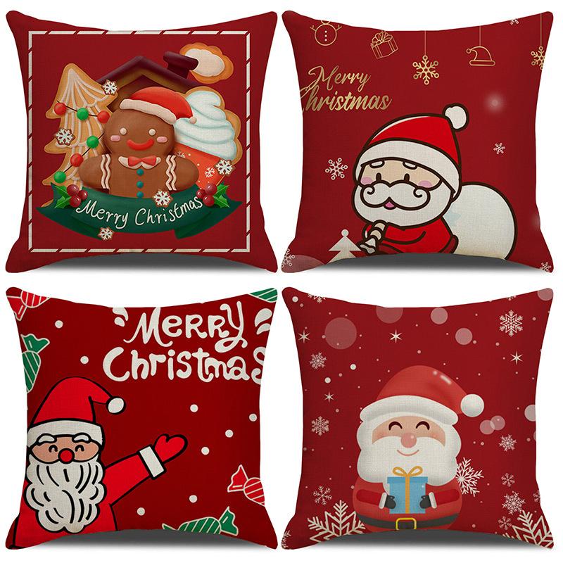 Christmas Pillow Cartoon Red Print Elk Snowflake Sofa Bedroom Linen Cushion Cover