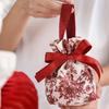 5pcs Elegant Red Velvet Drawstring Gift Bags with Floral Pattern & Ribbon Bow - Soft Reusable Canvas Bags for Jewelry, Candy