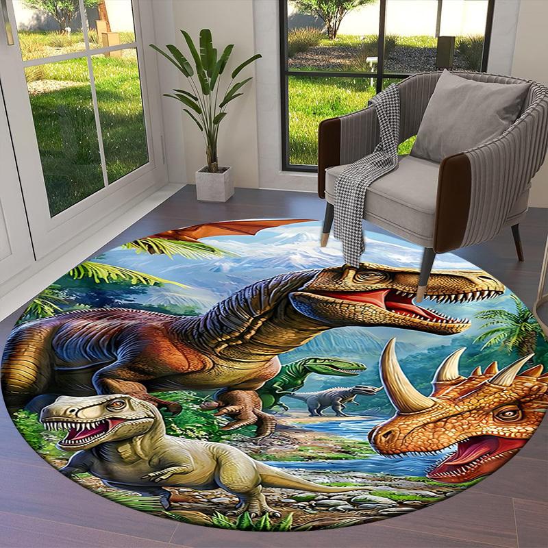 1PC Dinosaur Non-Slip Floor Round carpet, Office, family, bedroom, Large Area Rug Indoor Rugs,  Durable PolyesterH0396