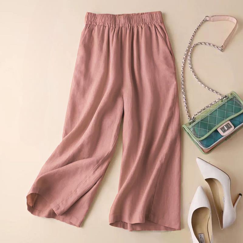 Women Casual Pants Wide Seven-minute Wide-legged Trousers Female Summer Thin Section Ladies Trousers Mother Large Size Women's Trousers
