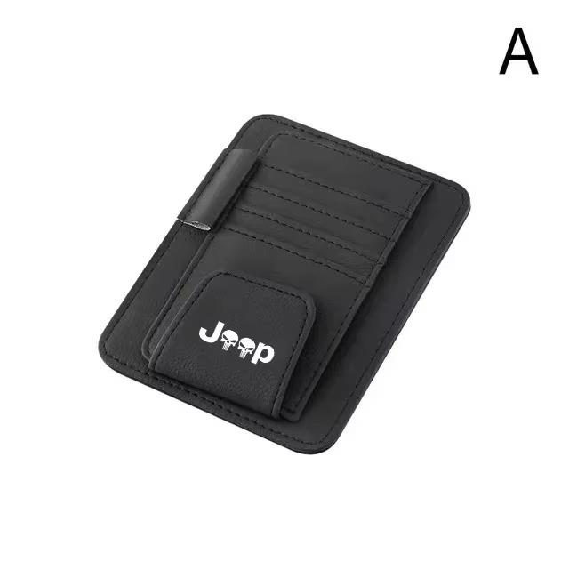 Premium Leather Jeep Car Sun Visor Organizer Card Pen Holder for Renegade Wrangler JK Grand Cherokee Auto Interior Accessories